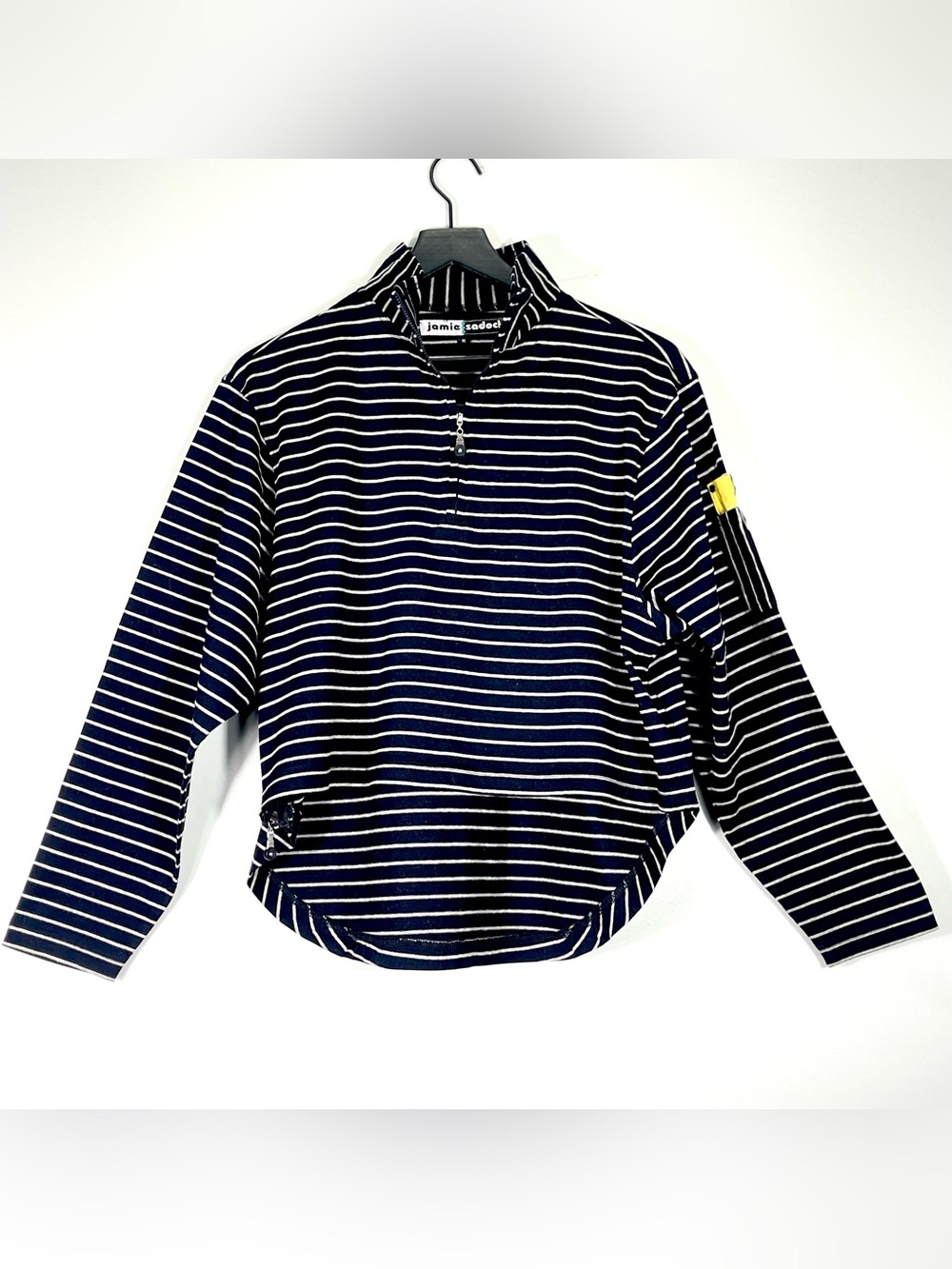 JAMIE SADOCK Women's 1/4 Zip Long Sleeve Cropped Front Black Gray Striped Medium